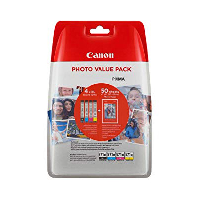 Foto principale Cartuccia originale Canon 0332C005 Multipack CLI-571XL (Conf. da 2 pz.) + 50 Fogli PP-201 NERO+COLORE