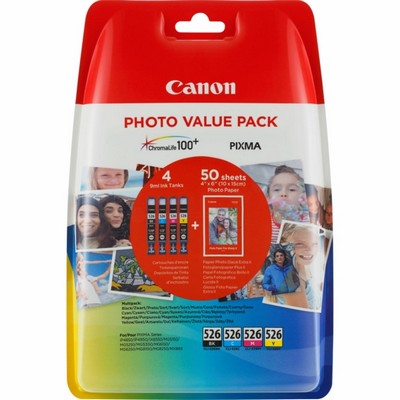 Foto principale Cartuccia originale Canon 4540B018 Multipack CLI-526 (Conf. da 4 pz.) + 50 Fogli PP-201 4×6 NERO+COLORE