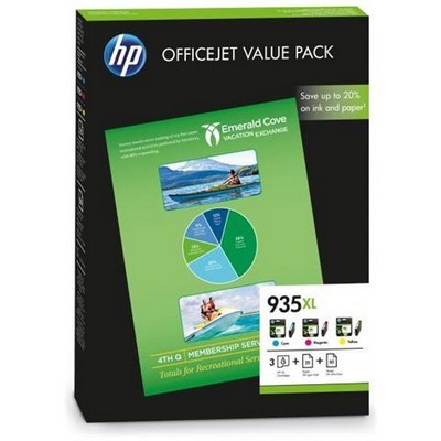 Foto principale Cartuccia Hp F6U78AE Multipack 935XL (Conf. da 3 pz.) + 50 Fogli A4 80g + 25 Fogli A4 Carta opaca 180g originale COLORE