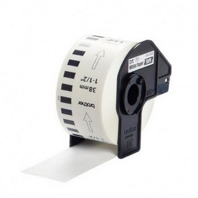 Foto principale Etichette adesive per etichettatrice compatibile Brother DK-22225 DK Tape da 38 mm (Rotolo 30,48 metri) NERO SU BIANCO