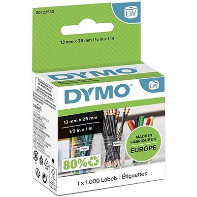 Foto principale Etichette adesive per etichettatrice originale Dymo S0722530A 11353 LW da 13×25 mm (Rotolo 500 etichette) BIANCO