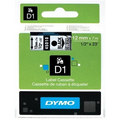 Foto principale Nastro per etichettatrice originale Dymo S0720500A 45010 D1 LT Plastic da 12 mm (Rotolo 7 metri) NERO SU TRASPARENTE