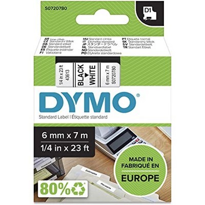 Foto principale Nastro per etichettatrice originale Dymo S0720780A 43613 D1 LT Plastic da 6 mm (Rotolo 7 metri) NERO SU BIANCO