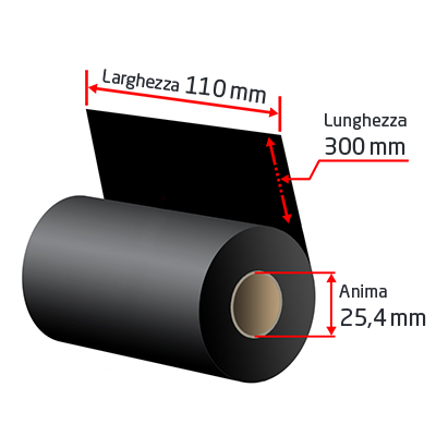 Foto principale Ribbon RB-CK16GW110X300 in cera da 110 mm (Roltolo 300 metri) NERO