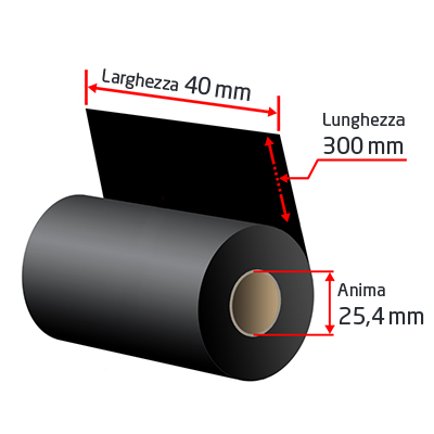 Foto principale Ribbon RB-CK40TR040X300 in resina da 40 mm (Rotolo 300 metri) NERO