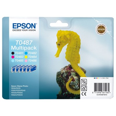 Foto principale Cartuccia originale Epson C13T04874010 Multipack T0487 Cavalluccio Marino (Conf. da 6 pz.) NERO+COLORE