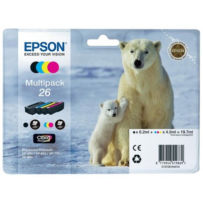 Foto principale Cartuccia originale Epson C13T26164010 Multipack 26 Orso Polare (Conf. da 4 pz.) NERO+COLORE