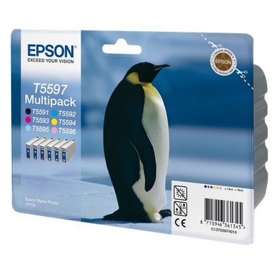 Foto principale Cartuccia originale Epson C13T55974010 Multipack T5597 Pinguino (Conf. da 6 pz.) NERO+COLORE