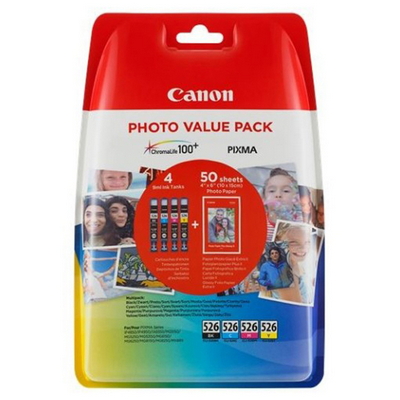 Foto principale Cartuccia originale Canon 4540B017 Multipack CLI-526 (Conf. da 4 pz.) + 50 Fogli lucidi 4 x 6 NERO+COLORE