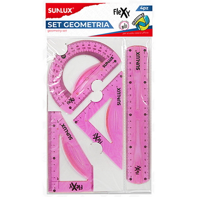 Foto principale Kit Geometria Sunlux righello squadre e goniometro colore rosa conf. da 4 pz.