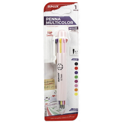 Penna Multicolore Sunlux a sfera 8 colori 0,7 mm rosa 1 pz.