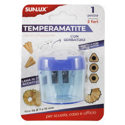 Foto principale Temperamatite a due fori Sunlux 7/10 mm con serbatorio trasparente blu per matita 1 pz.