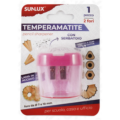 Foto principale Temperamatite a due fori Sunlux 7/10 mm con serbatorio trasparente rosa per matita 1 pz.