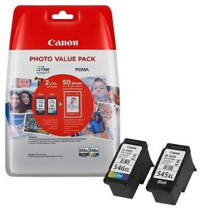 Foto principale Cartuccia originale Canon 8286B006AA Multipack PG-545XL / CL-546XL (Conf. da 2 pz.) + 50 Fogli lucidi 4 x 6 NERO+COLORE