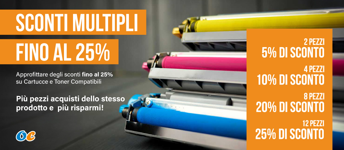 Sconti Multipli cartucce e toner compatibili fino al 25%