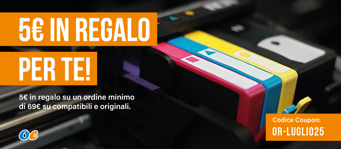 5€ in regalo su un ordine minimo di 69€ su compatibili e originali