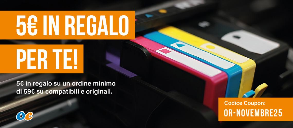 5€ in regalo su un ordine minimo di 59€ su compatibili e originali