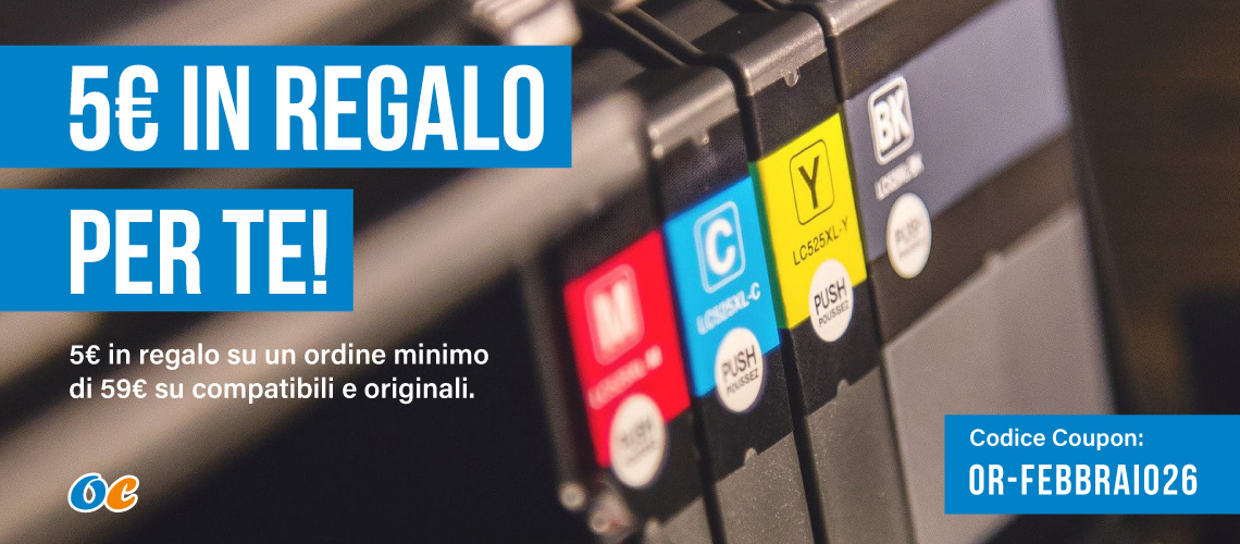 5€ in regalo su un ordine minimo di 59€ su compatibili e originali: COUPON: OR-FEBBRAIO26