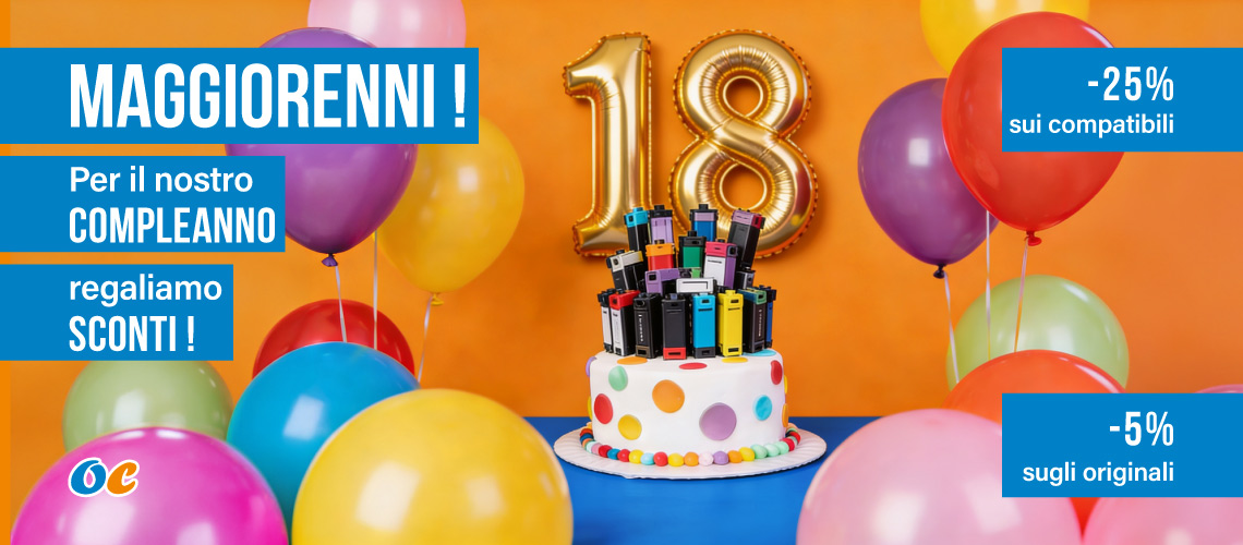 Compleanno 18 anni Offertecartucce.com sconti fino al 25%