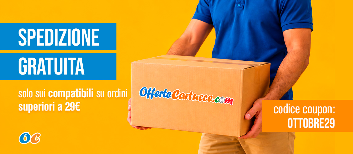Spedizione Gratuita da 29 euro su cartucce e toner compatibili