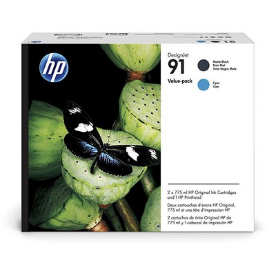 Cartuccia Hp P2V35A 91 originale NERO OPACO+CIANO