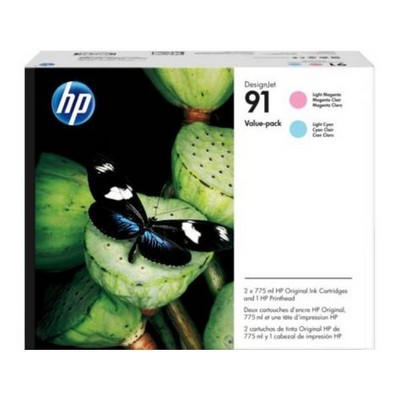 Cartuccia Hp P2V37A 91 originale MAGENTA CHIARO+CIANO CHIARO